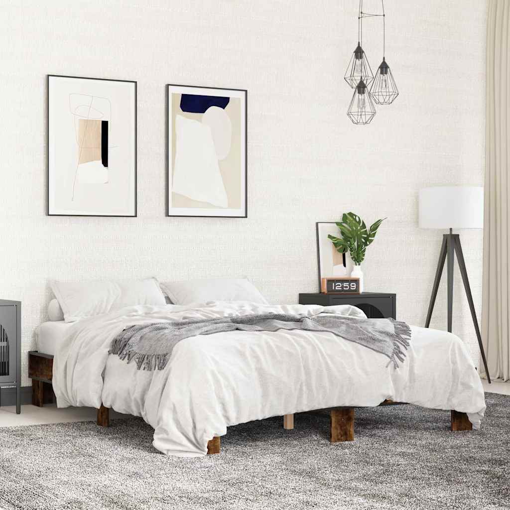 Sengeramme røkt eik 150x200 cm konstruert tre og metall