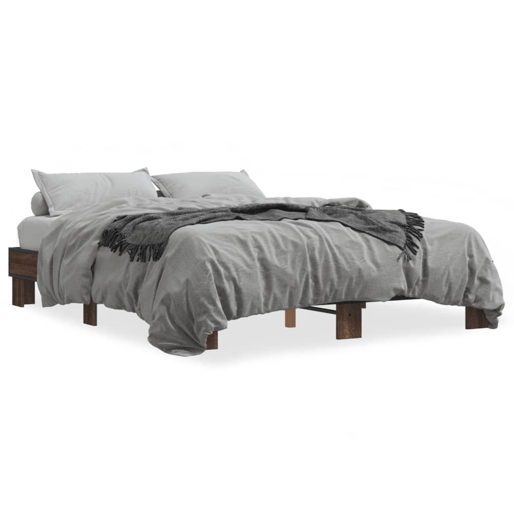 Sengeramme brun eik 150x200 cm konstruert tre og metall