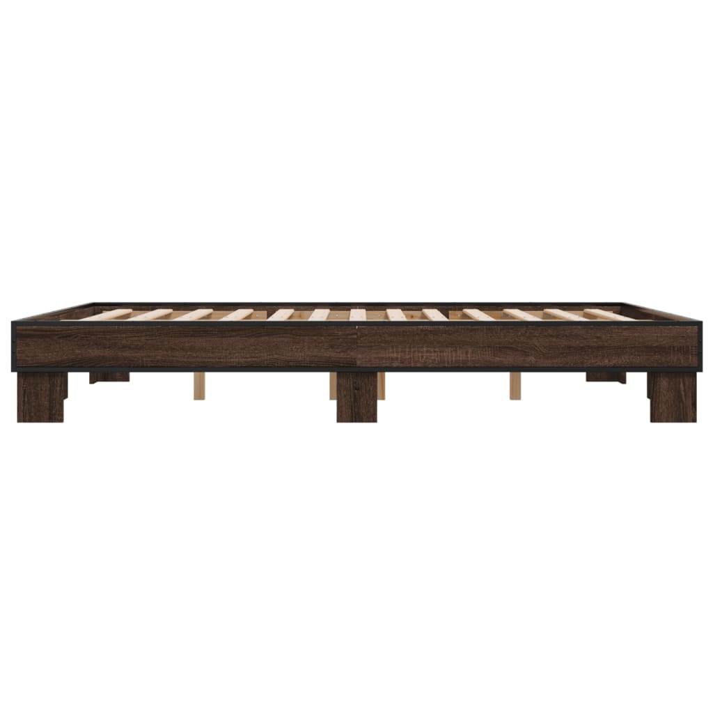 Sengeramme brun eik 150x200 cm konstruert tre og metall