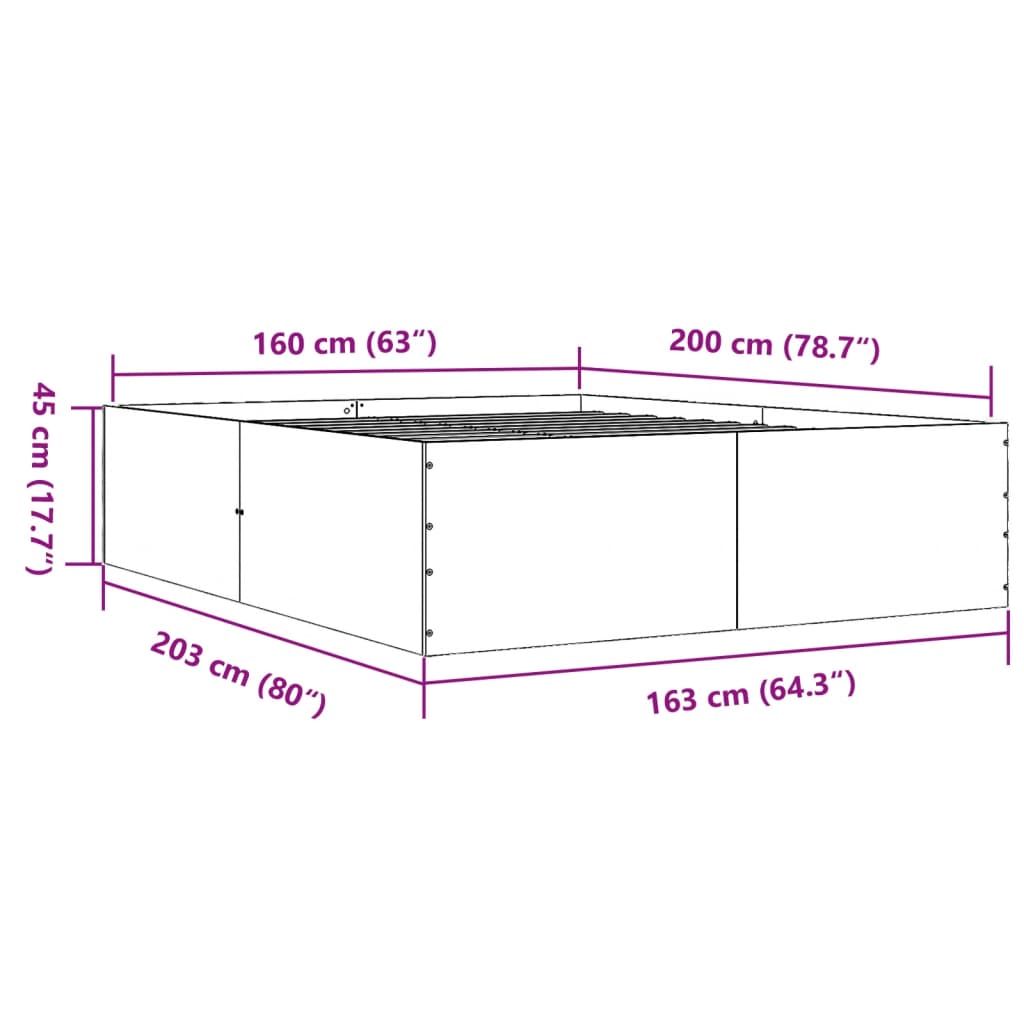 Sengeramme svart 160x200 cm konstruert tre
