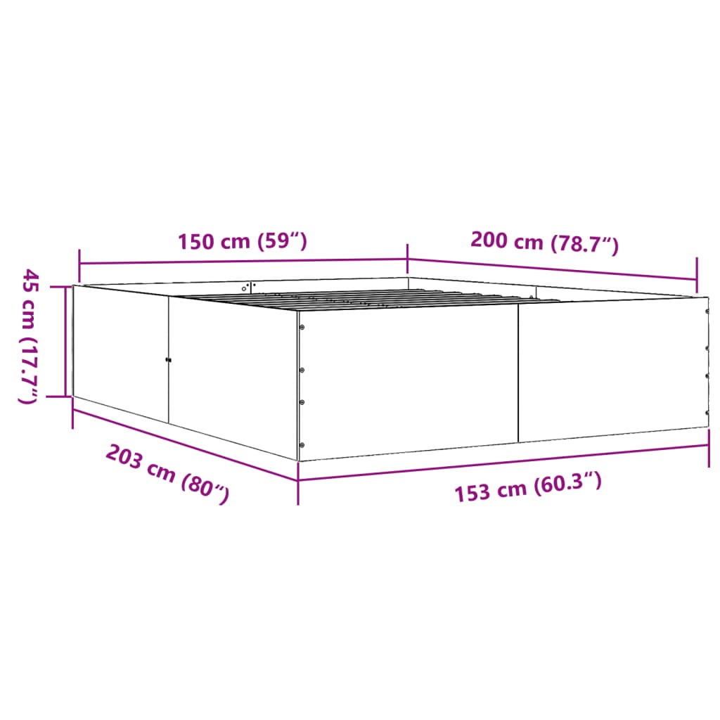 Sengeramme svart 150x200 cm konstruert tre