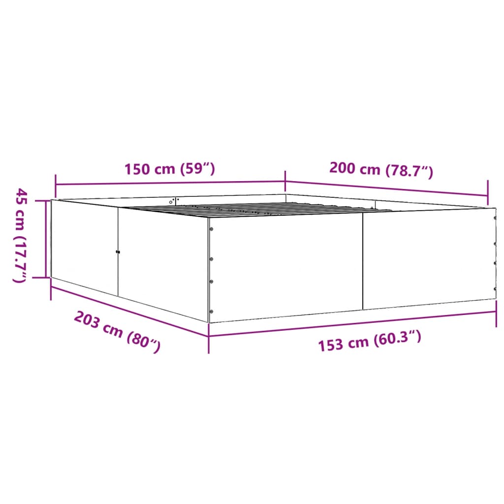 Sengeramme betonggrå 150x200 cm konstruert tre