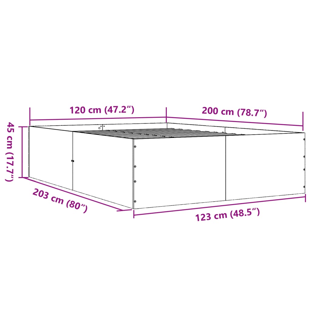 Sengeramme røkt eik 120x200 cm konstruert tre