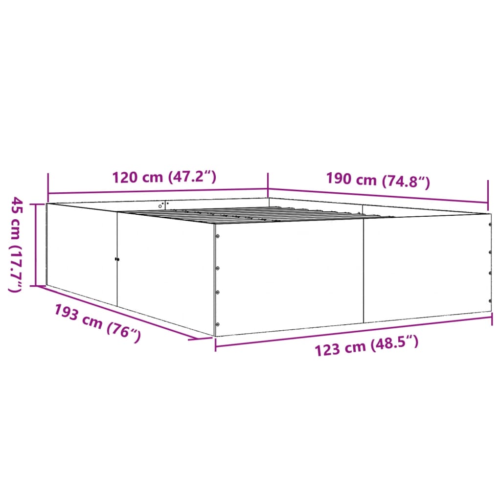 Sengeramme betonggrå 120x190 cm konstruert tre