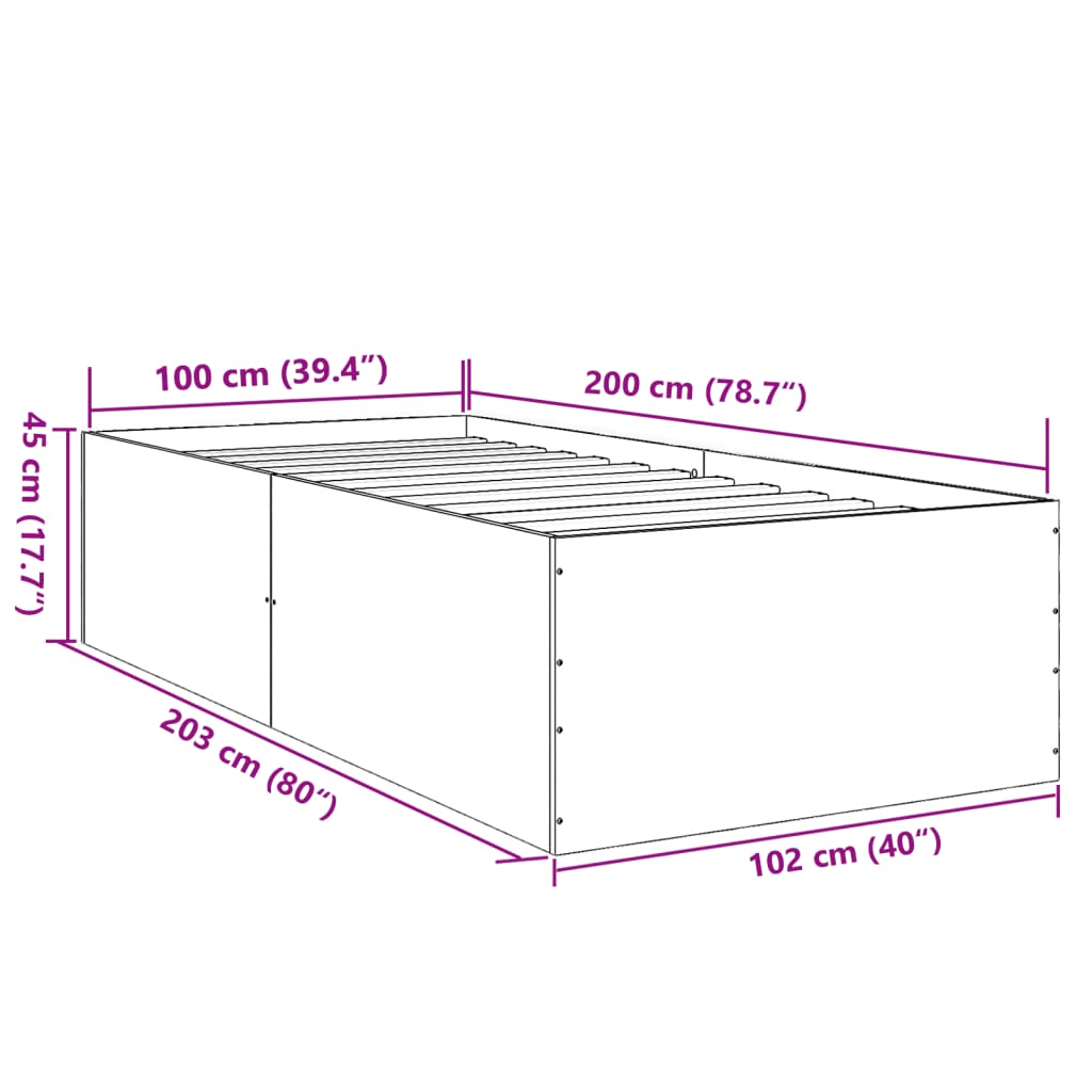 Sengeramme brun eik 100x200 cm konstruert tre