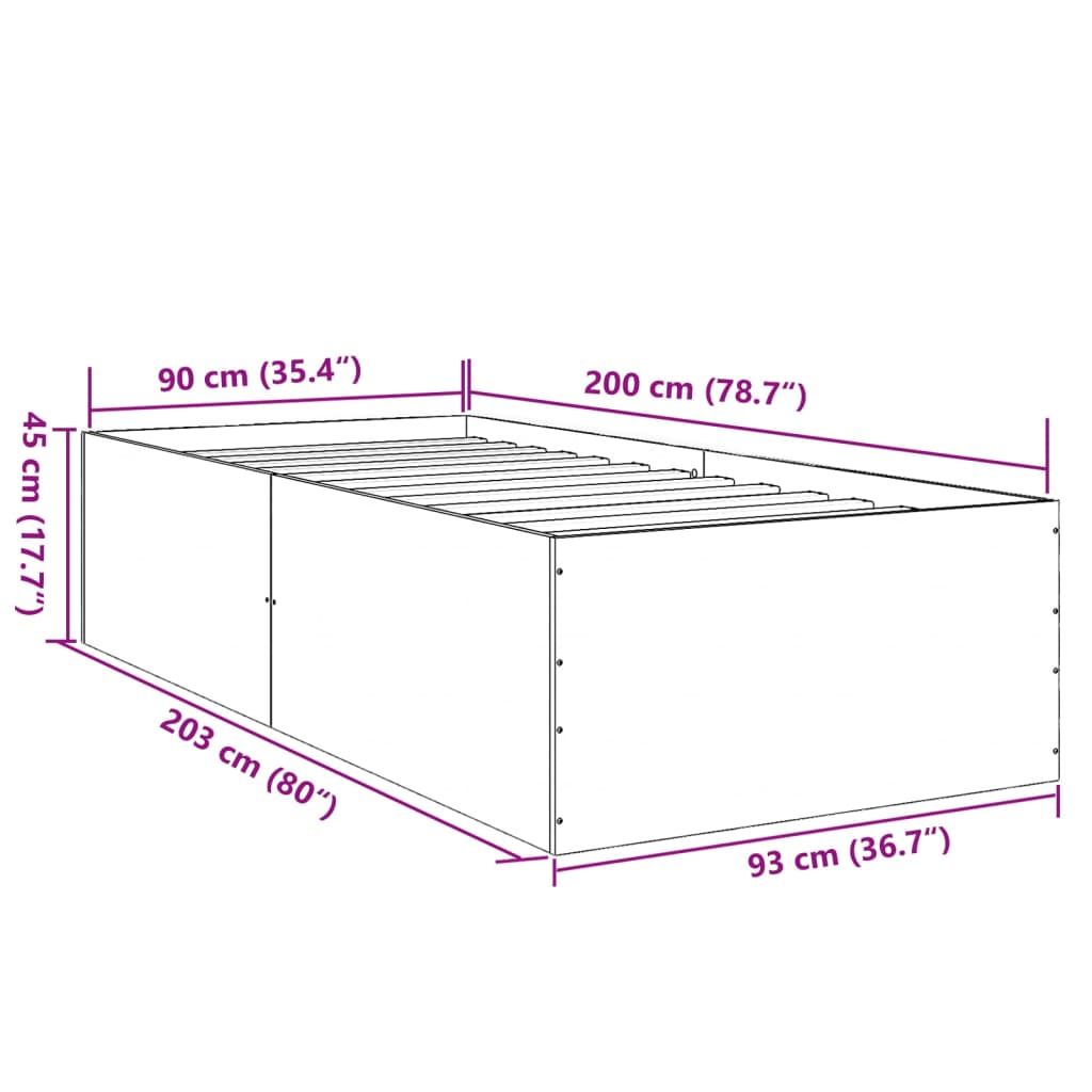 Sengeramme hvit 90x200 cm konstruert tre