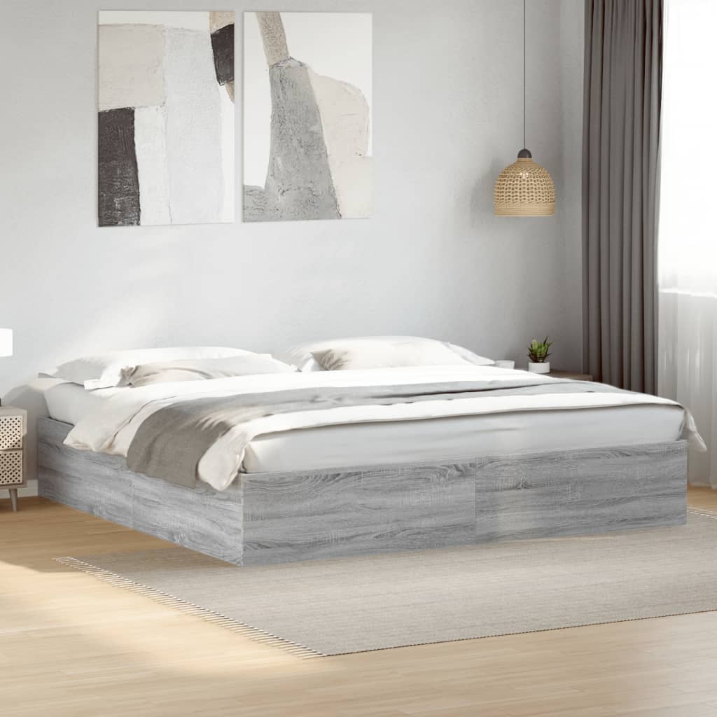 Sengeramme grå sonoma 200x200 cm konstruert tre