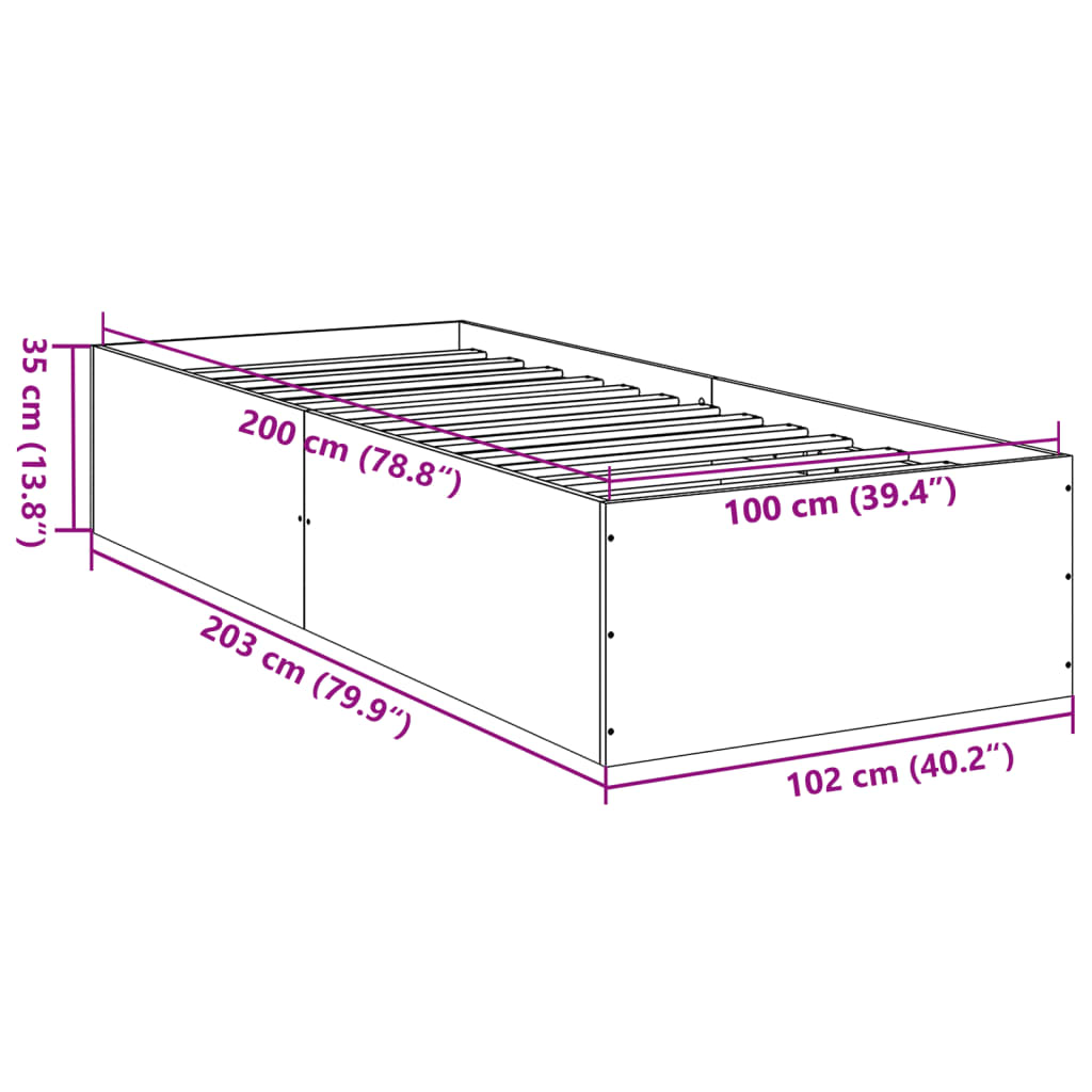 Sengeramme sonoma eik 100x200 cm konstruert tre