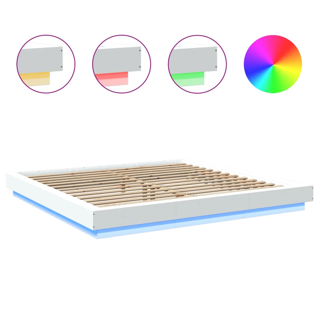 Sengeramme med LED-lys hvit 200x200 cm konstruert tre