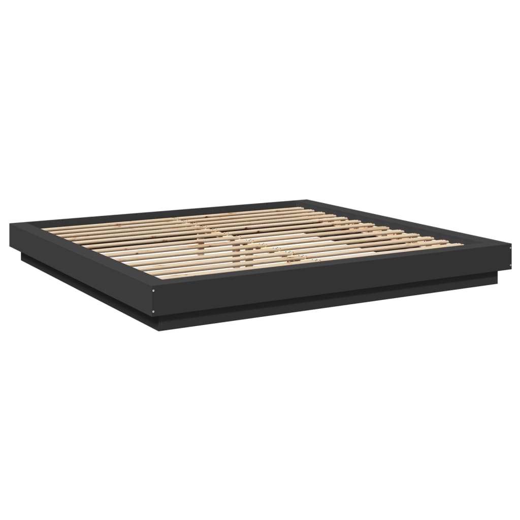 Sengeramme med LED-lys svart 200x200 cm konstruert tre