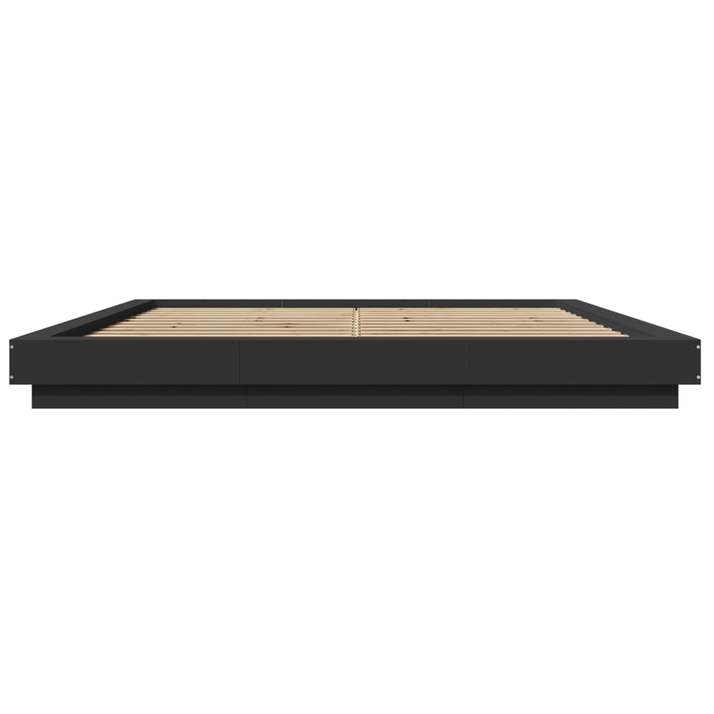 Sengeramme med LED-lys svart 200x200 cm konstruert tre