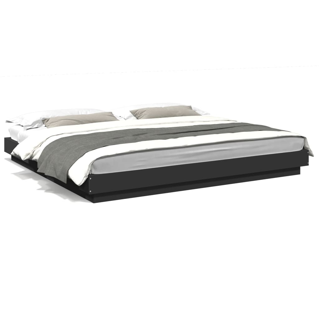 Sengeramme med LED-lys svart 200x200 cm konstruert tre