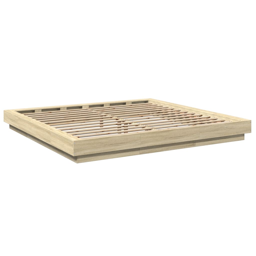 Sengeramme med LED-lys sonoma eik 200x200 cm konstruert tre