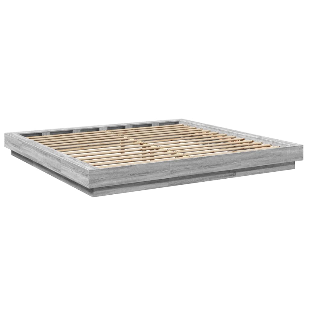 Sengeramme med LED-lys grå sonoma 200x200 cm konstruert tre