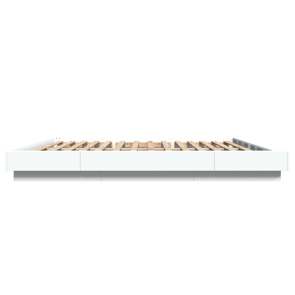 Sengeramme med LED-lys hvit 180x200 cm konstruert tre