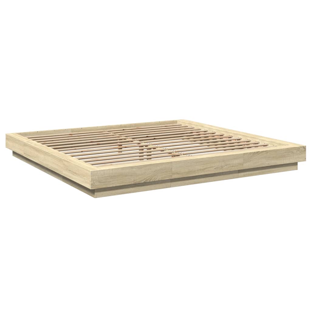 Sengeramme med LED-lys sonoma eik 180x200 cm konstruert tre