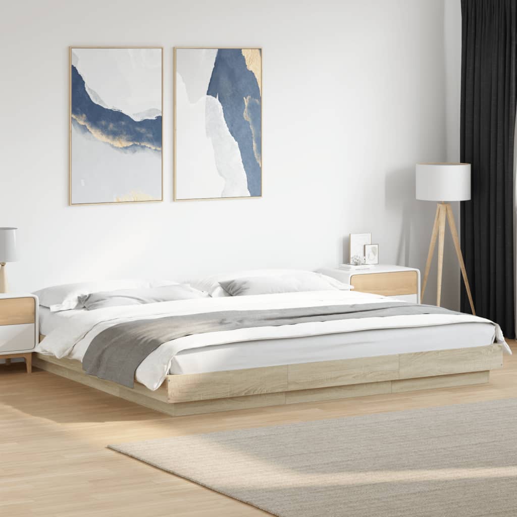 Sengeramme med LED-lys sonoma eik 180x200 cm konstruert tre