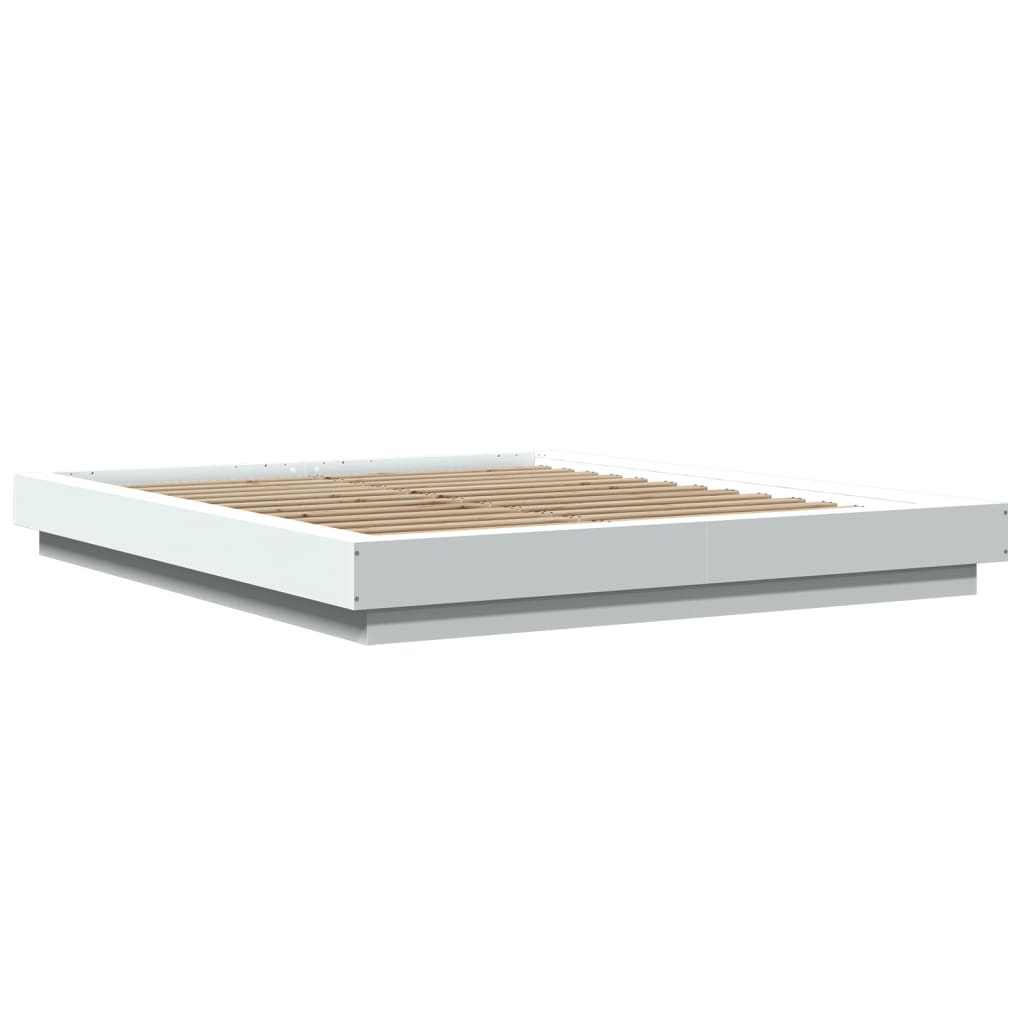 Sengeramme med LED-lys hvit 160x200 cm konstruert tre