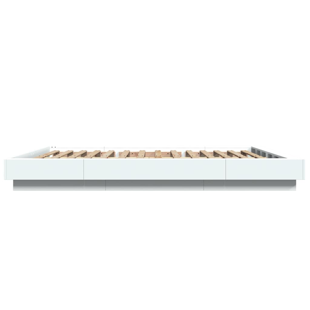 Sengeramme med LED-lys hvit 160x200 cm konstruert tre