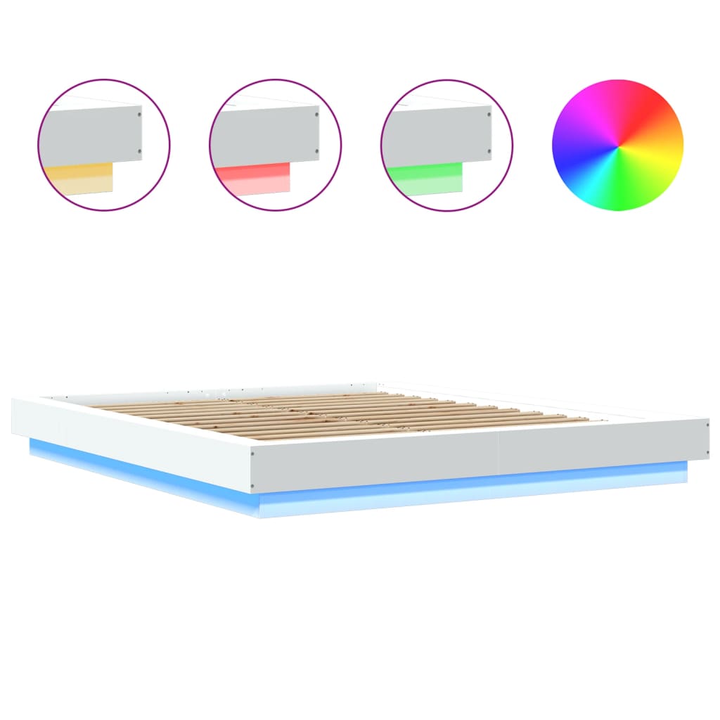 Sengeramme med LED-lys hvit 160x200 cm konstruert tre