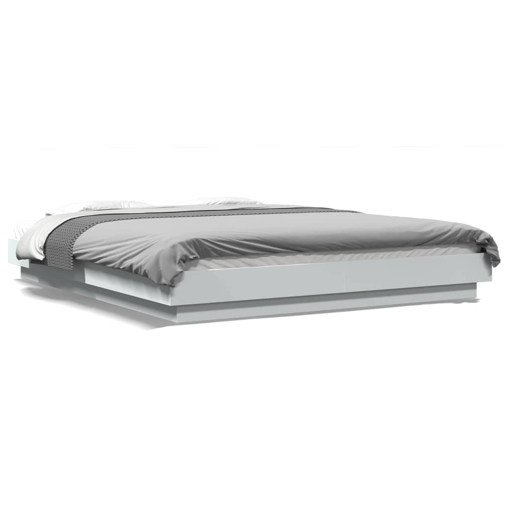 Sengeramme med LED-lys hvit 160x200 cm konstruert tre