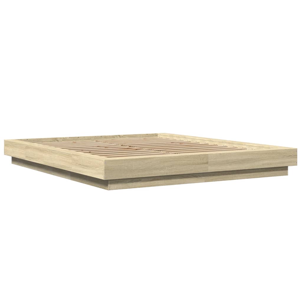 Sengeramme med LED-lys sonoma eik 160x200 cm konstruert tre