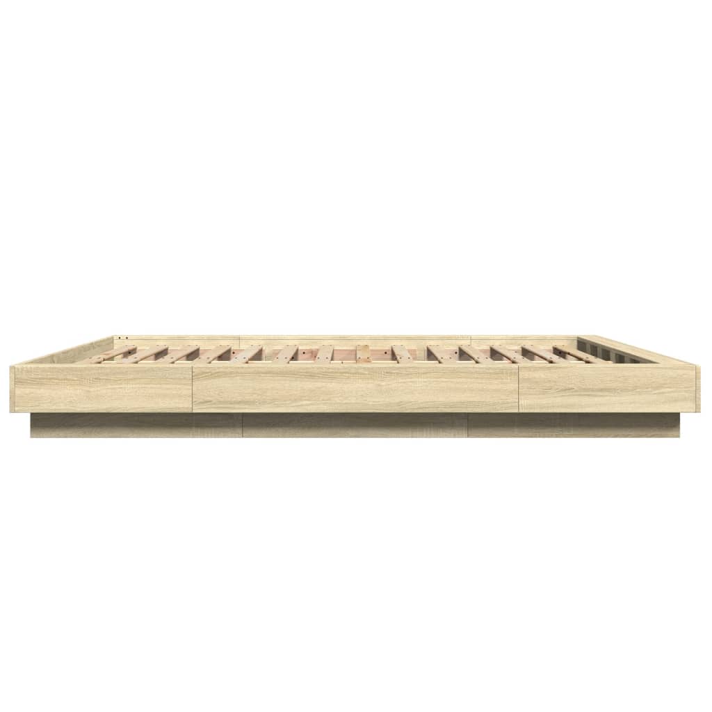 Sengeramme med LED-lys sonoma eik 160x200 cm konstruert tre