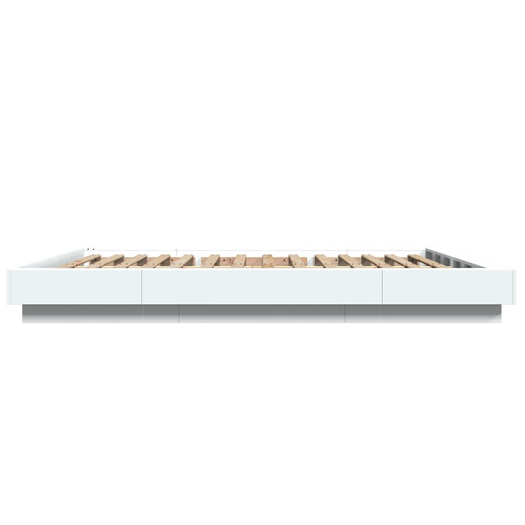Sengeramme med LED-lys hvit 150x200 cm konstruert tre