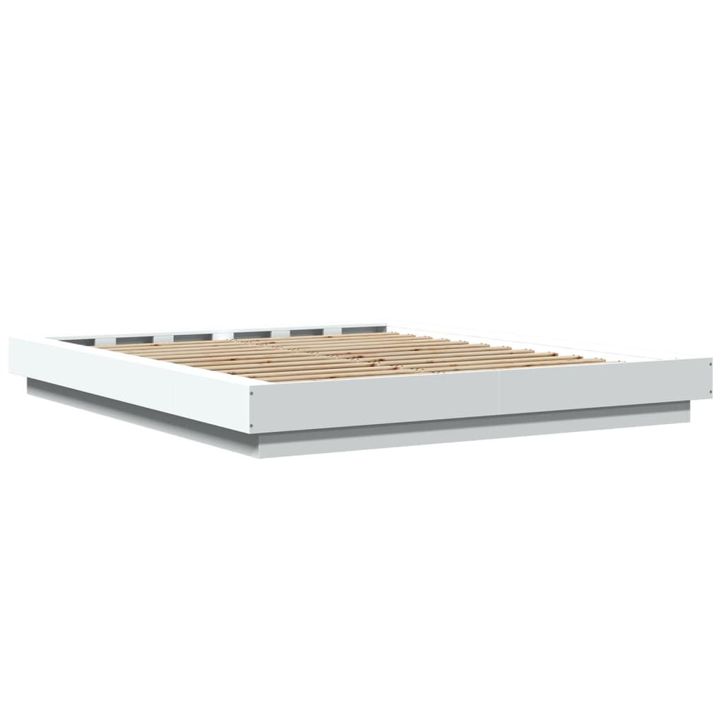 Sengeramme med LED-lys hvit 150x200 cm konstruert tre