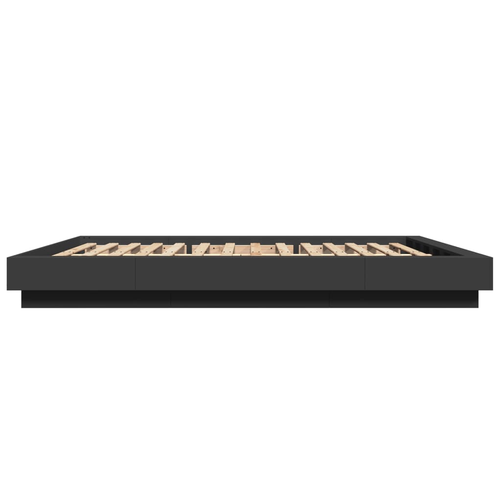Sengeramme med LED-lys svart 150x200 cm konstruert tre