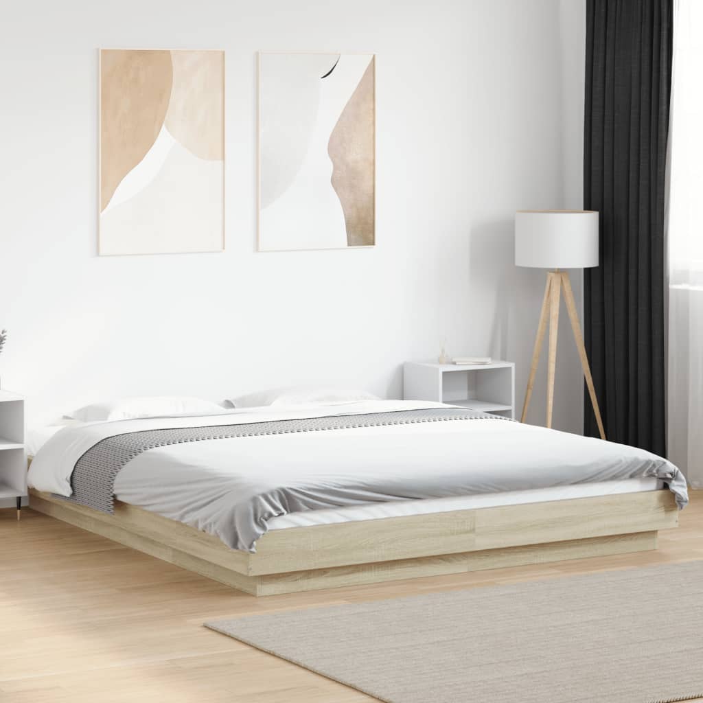 Sengeramme med LED-lys sonoma eik 150x200 cm konstruert tre