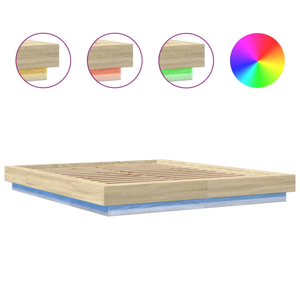Sengeramme med LED-lys sonoma eik 150x200 cm konstruert tre