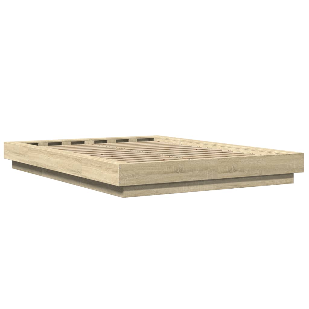Sengeramme med LED-lys sonoma eik 120x200 cm konstruert tre
