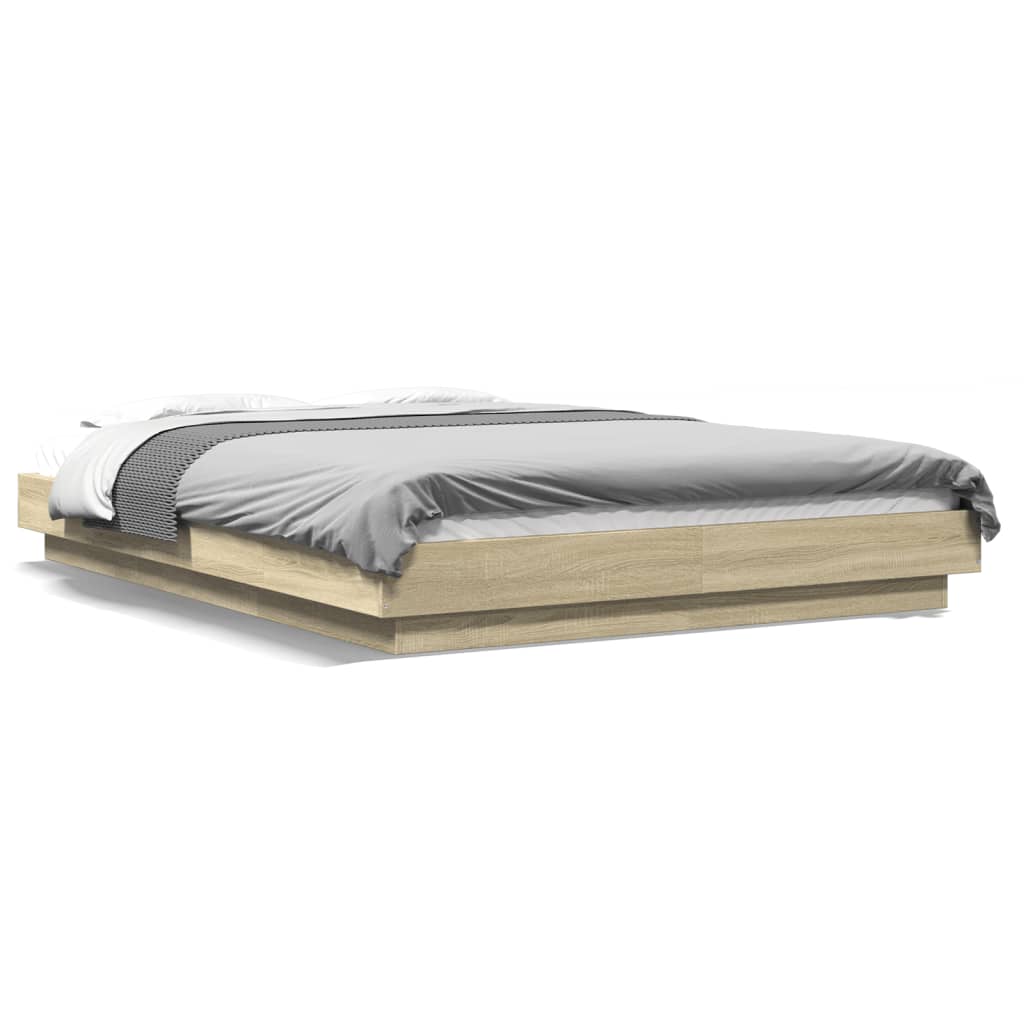 Sengeramme med LED-lys sonoma eik 120x200 cm konstruert tre