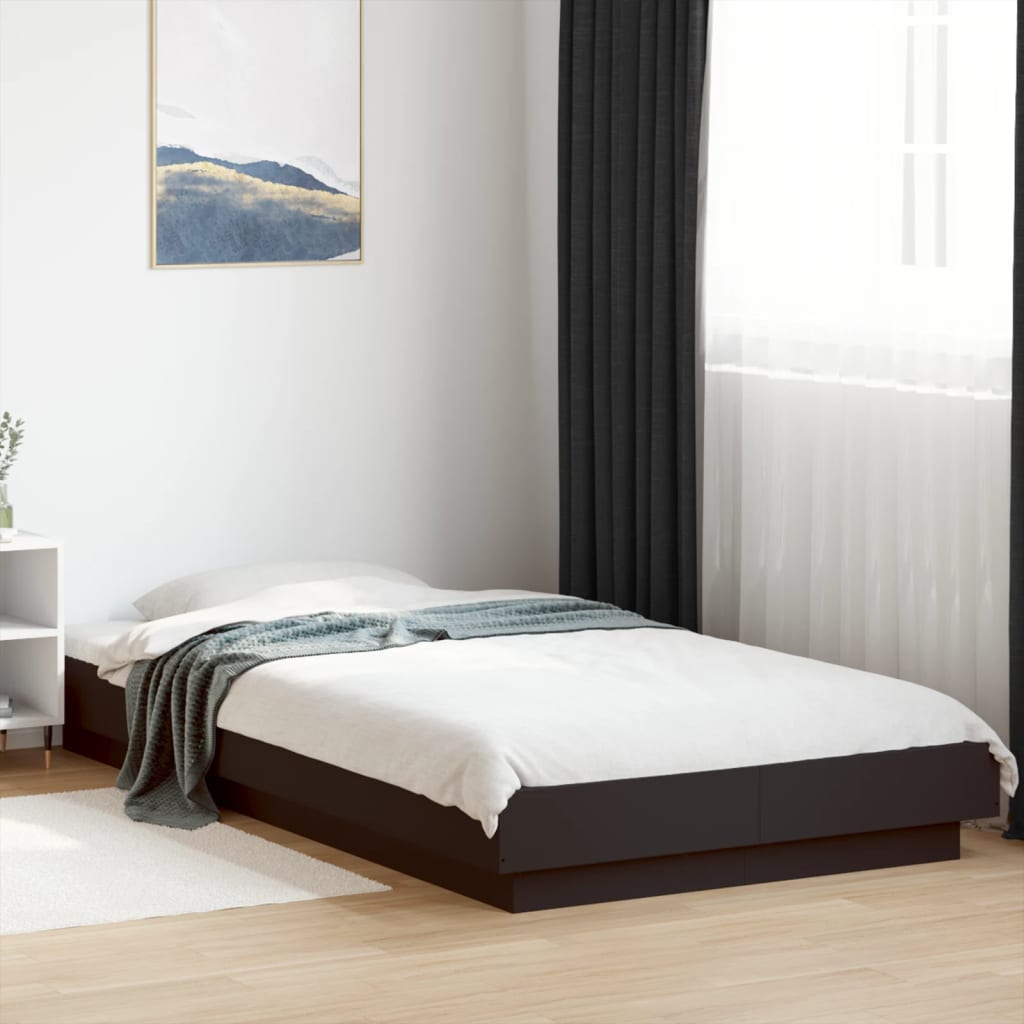 Sengeramme med LED-lys svart 100x200 cm konstruert tre