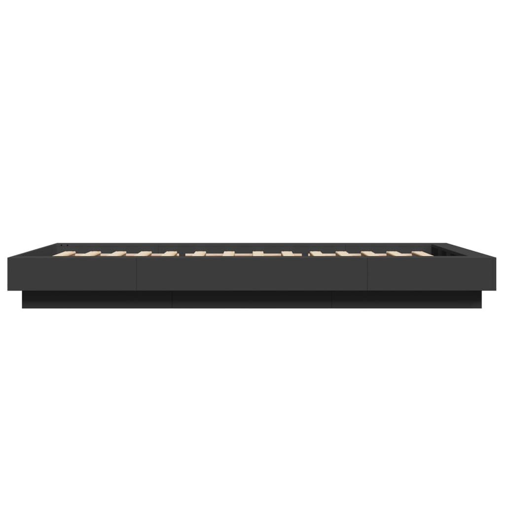 Sengeramme med LED-lys svart 100x200 cm konstruert tre