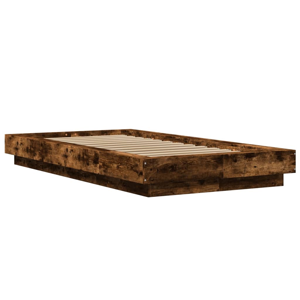 Sengeramme med LED-lys røkt eik 100x200 cm konstruert tre