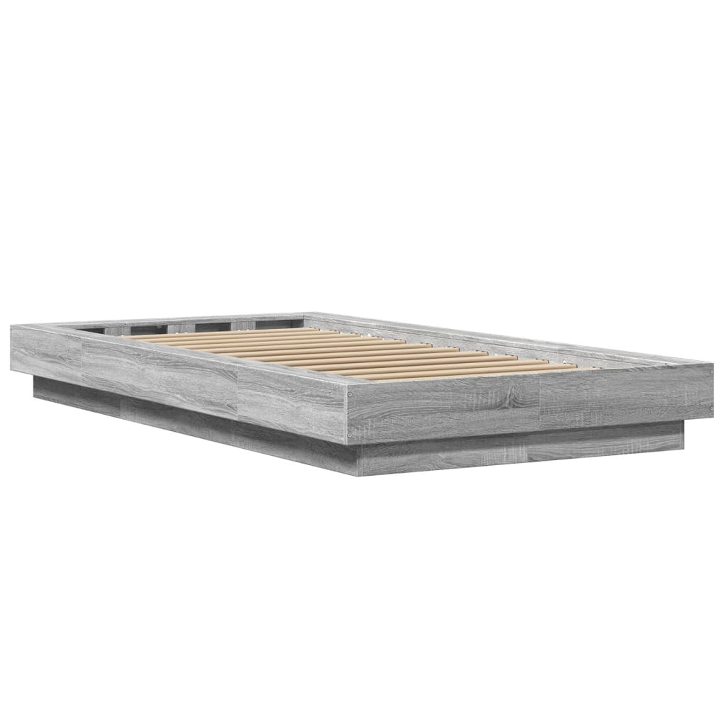 Sengeramme med LED-lys grå sonoma 100x200 cm konstruert tre