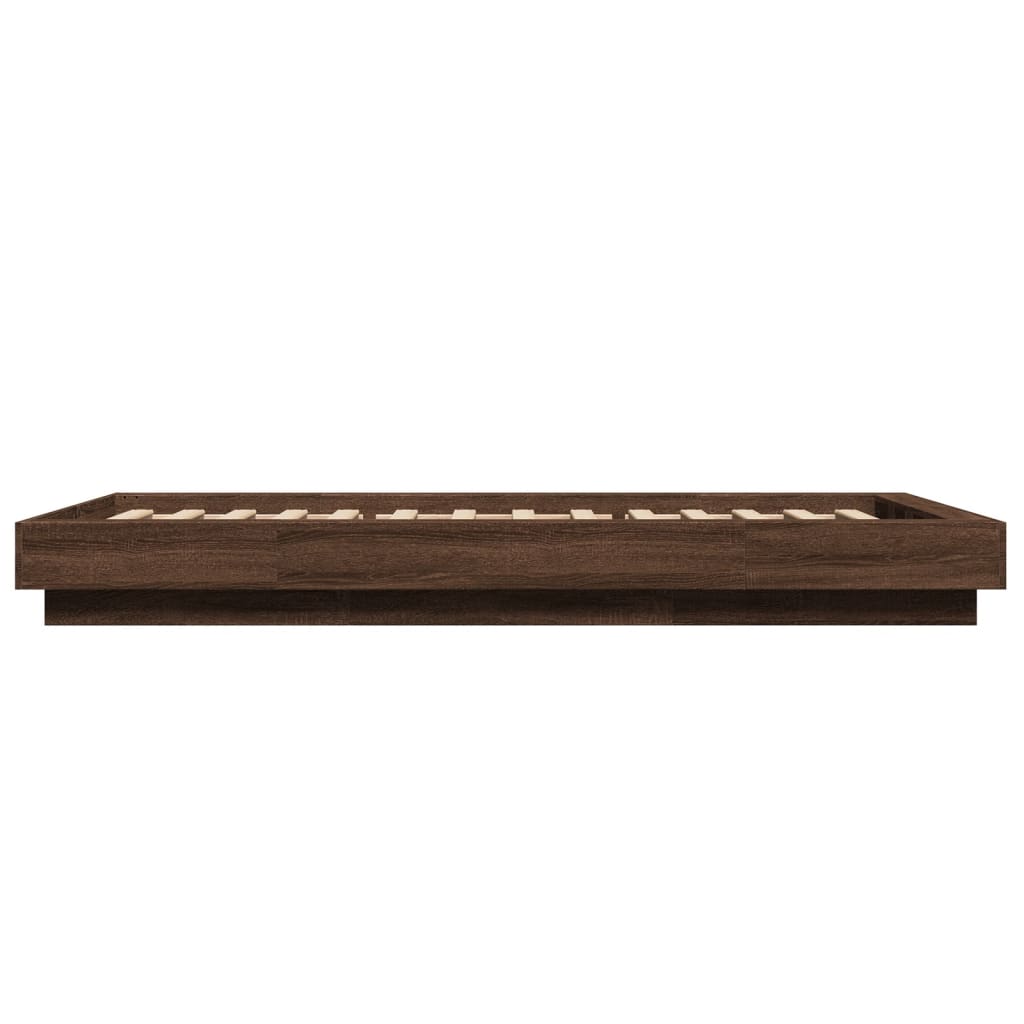 Sengeramme med LED-lys brun eik 100x200 cm konstruert tre