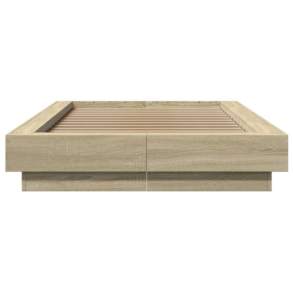 Sengeramme med LED-lys sonoma eik 90x200 cm konstruert tre