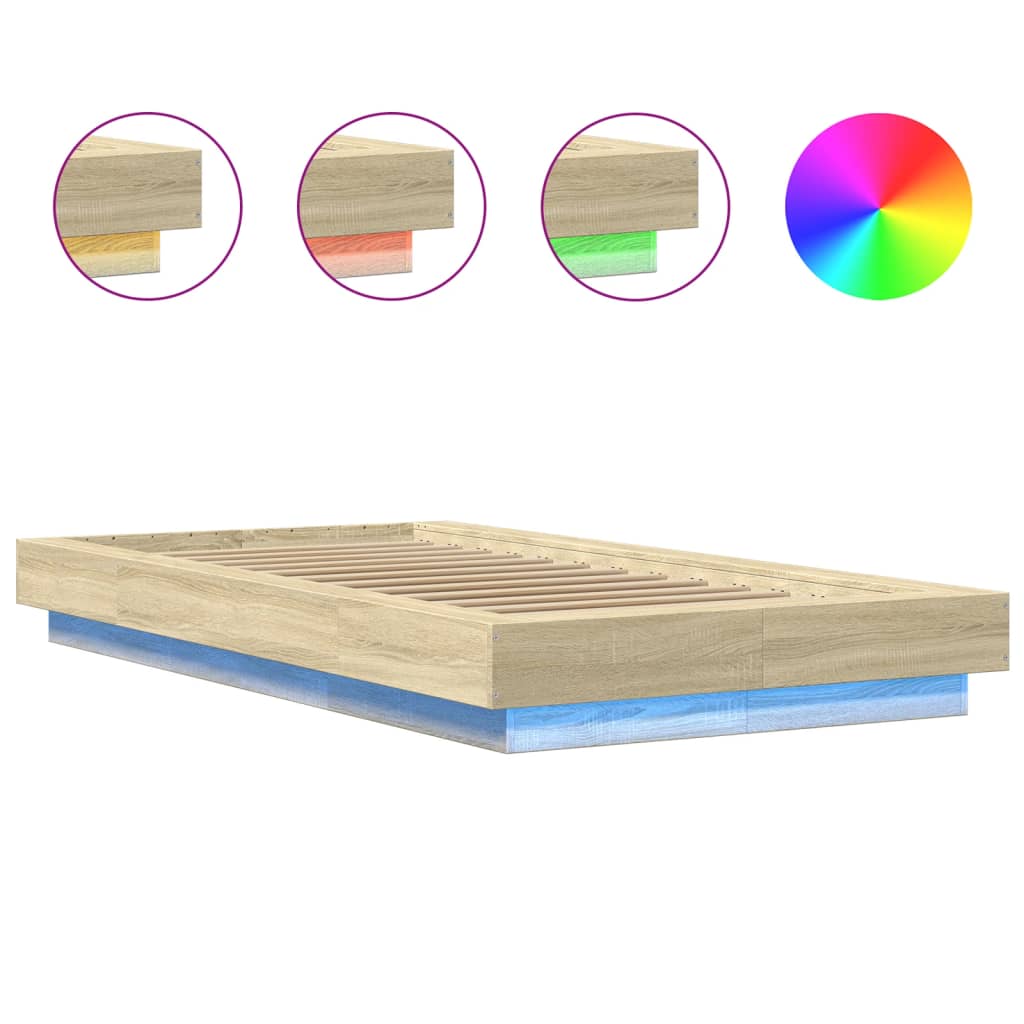 Sengeramme med LED-lys sonoma eik 90x200 cm konstruert tre