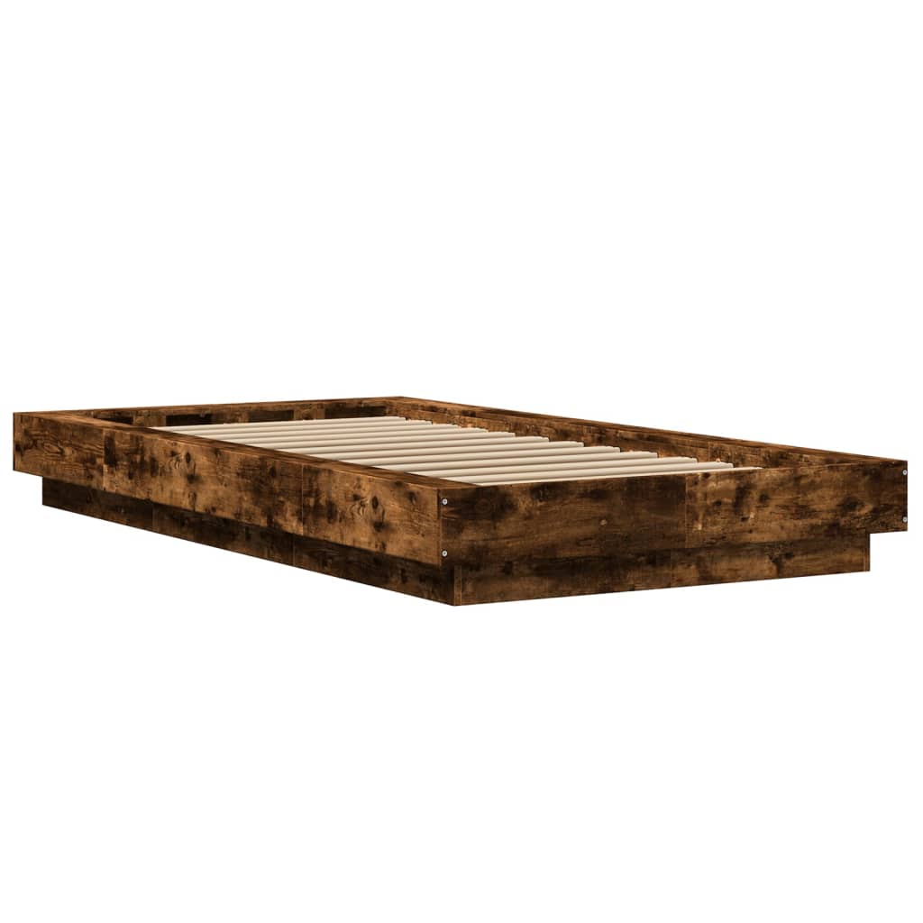 Sengeramme med LED-lys røkt eik 90x200 cm konstruert tre