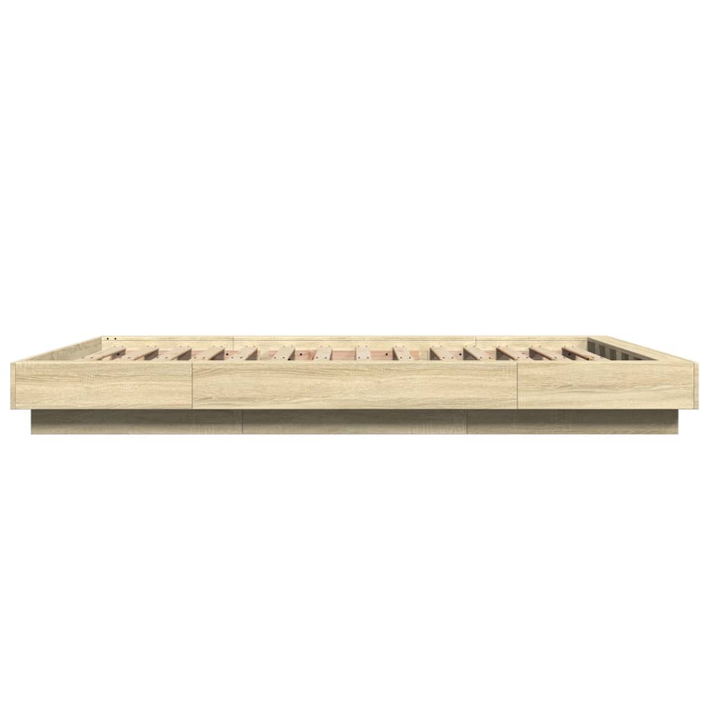 Sengeramme med LED-lys sonoma eik 140x190 cm konstruert tre