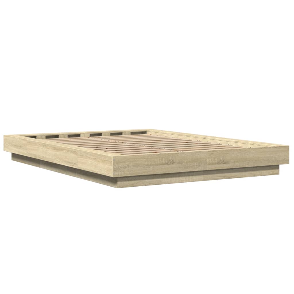 Sengeramme med LED-lys sonoma eik 140x190 cm konstruert tre