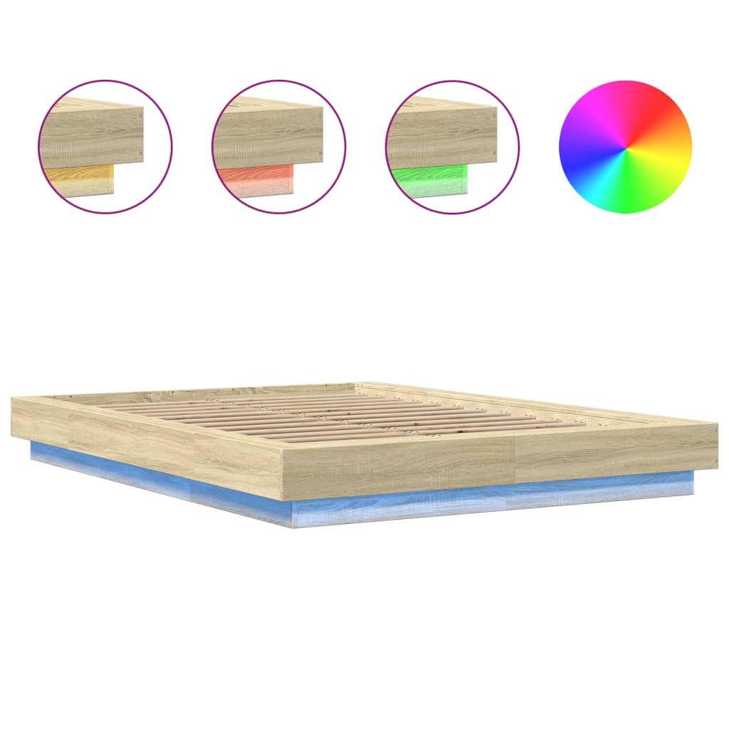 Sengeramme med LED-lys sonoma eik 140x190 cm konstruert tre