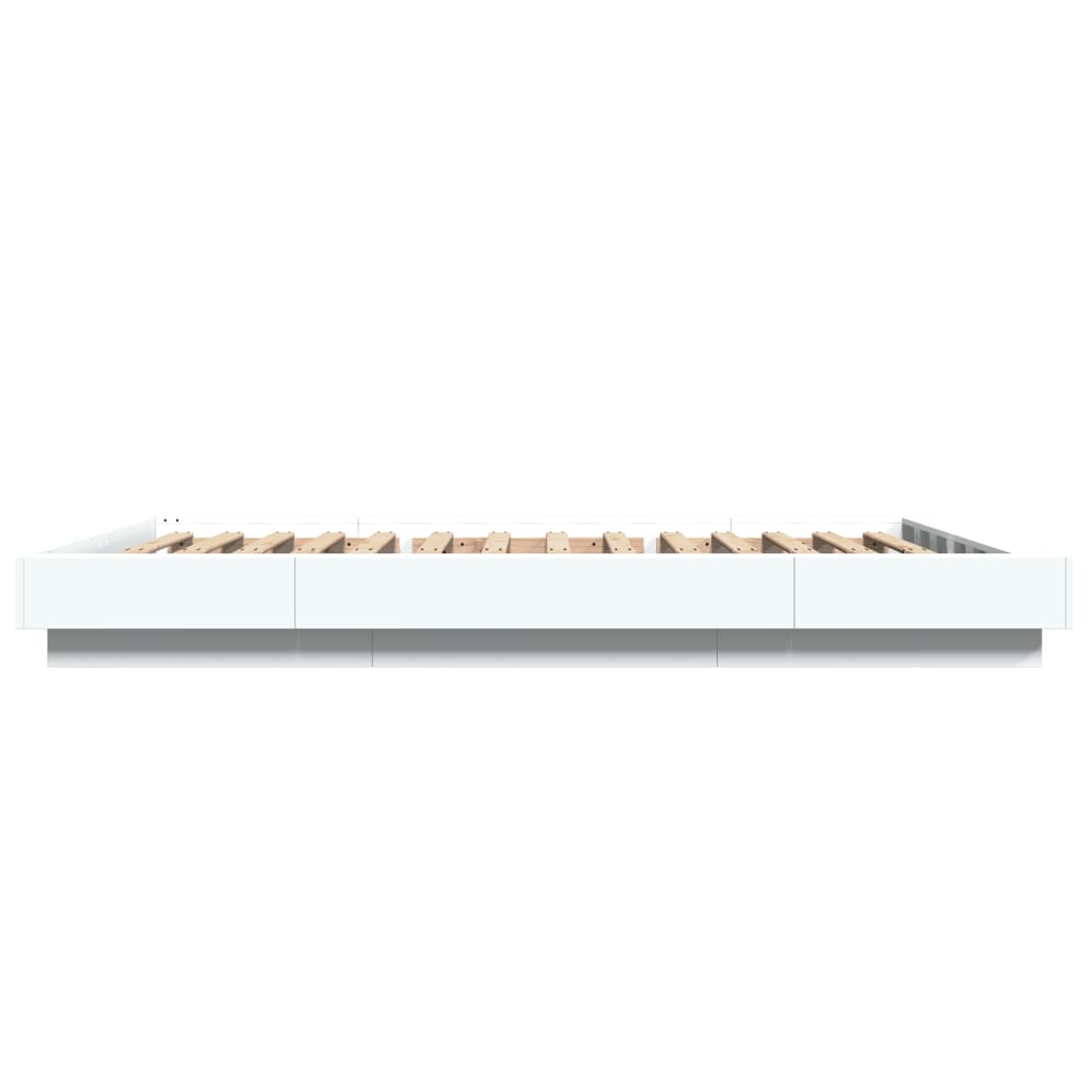 Sengeramme med LED-lys hvit 135x190 cm konstruert tre
