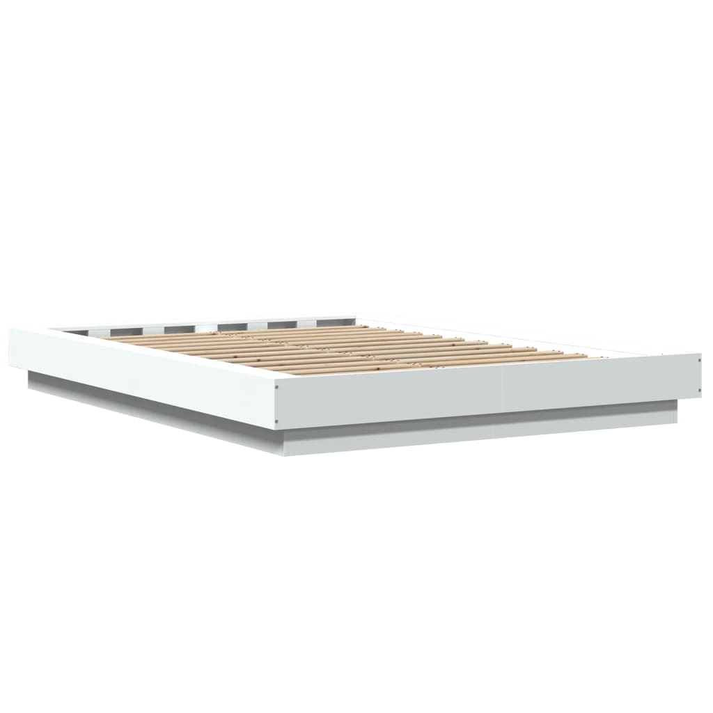 Sengeramme med LED-lys hvit 135x190 cm konstruert tre