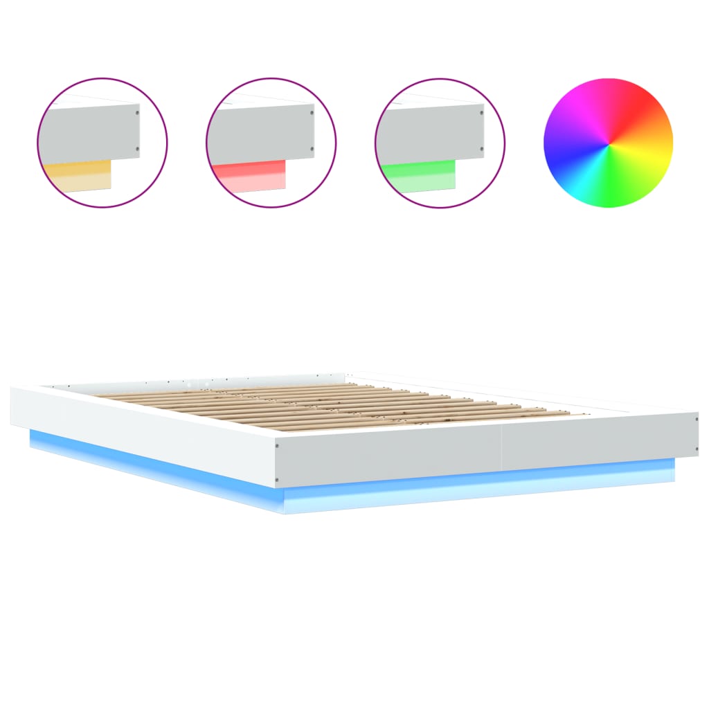 Sengeramme med LED-lys hvit 120x190 cm konstruert tre