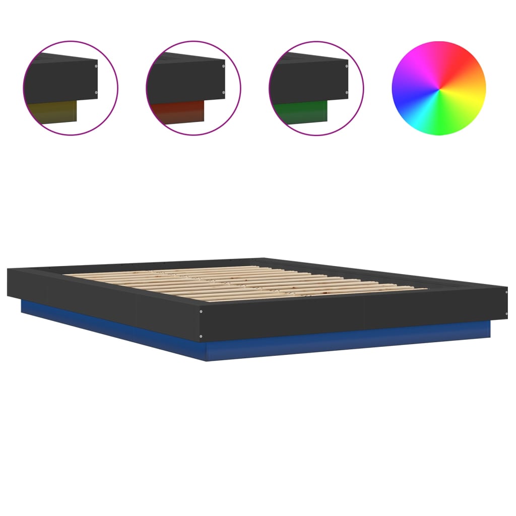Sengeramme med LED-lys svart 120x190 cm konstruert tre