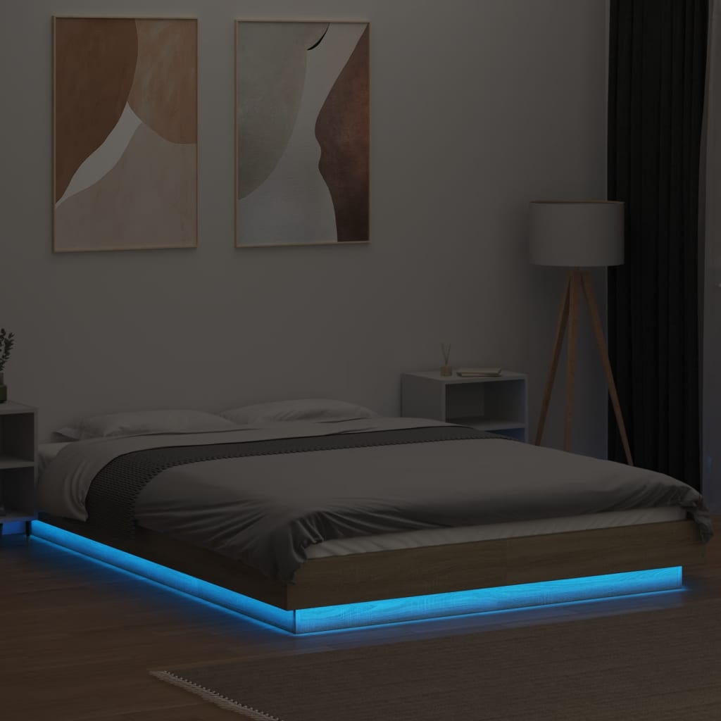 Sengeramme med LED-lys sonoma eik 120x190 cm konstruert tre